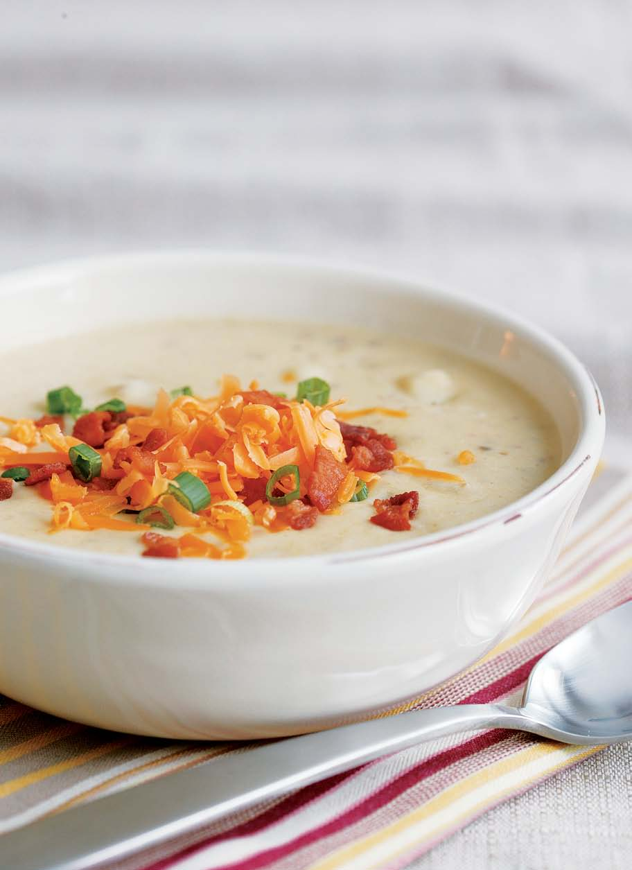 Baked Potato and Leek Soup with Cheddar and Bacon