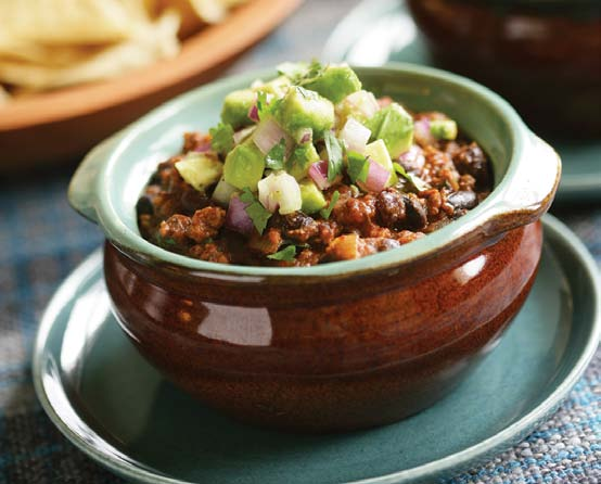 Beef and Black Bean Chili with Chipotle and Avocado
