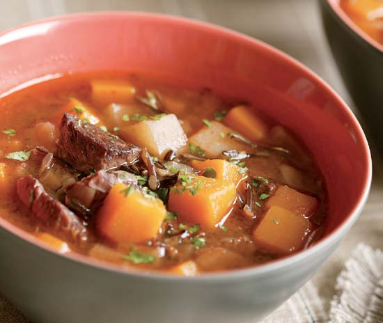 Beef and Wild Rice Soup with Winter Vegetables